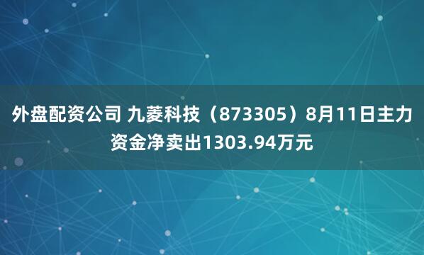 外盘配资公司 九菱科技（873305）8月11日主力资金净卖出1303.94万元