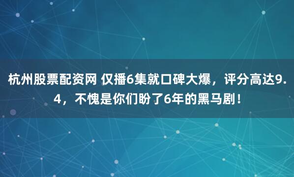 杭州股票配资网 仅播6集就口碑大爆，评分高达9.4，不愧是你们盼了6年的黑马剧！